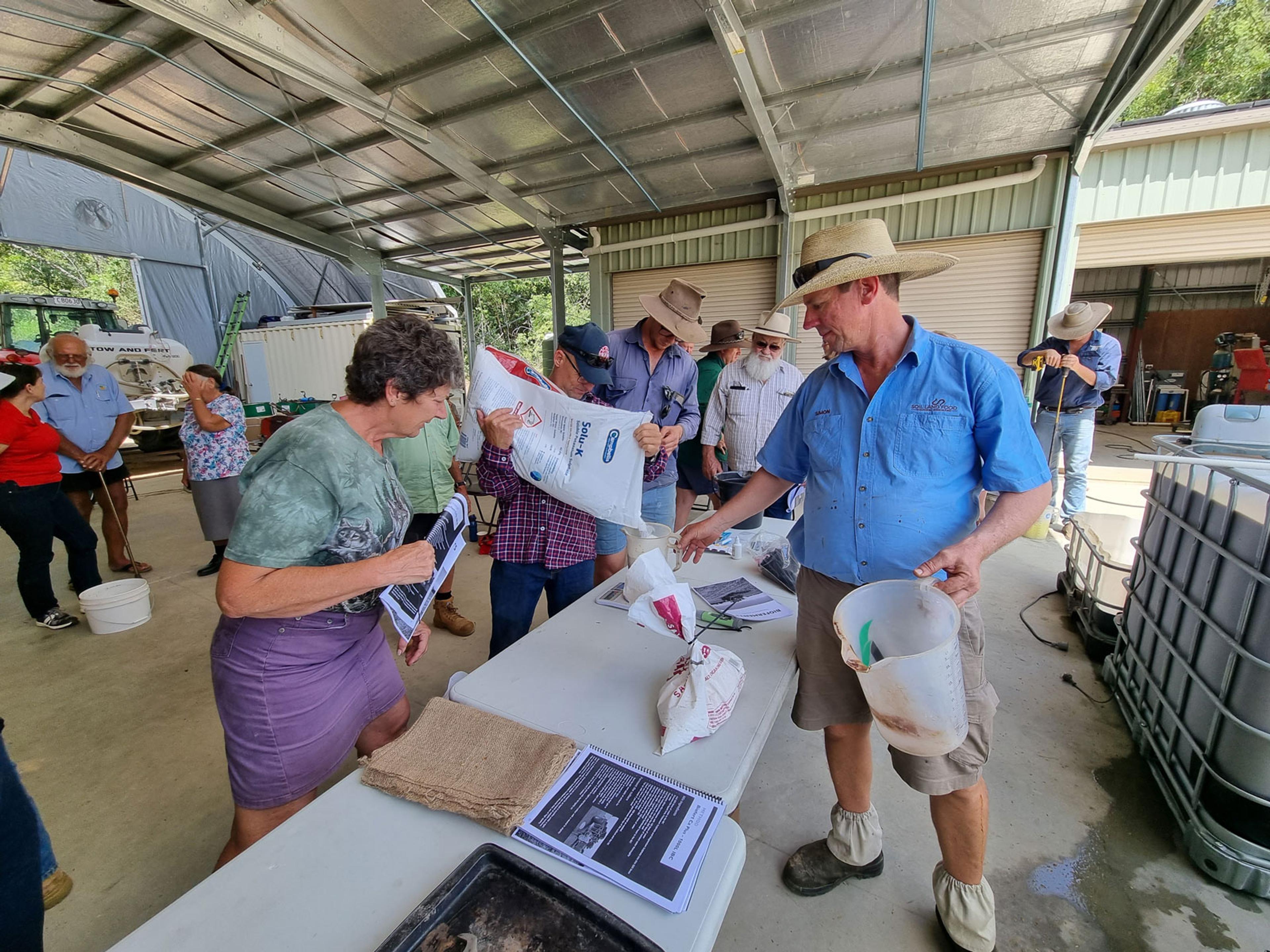 Simon Mattsson running a Making Biofertilisers on farm workshop at Mackay Sept 2022