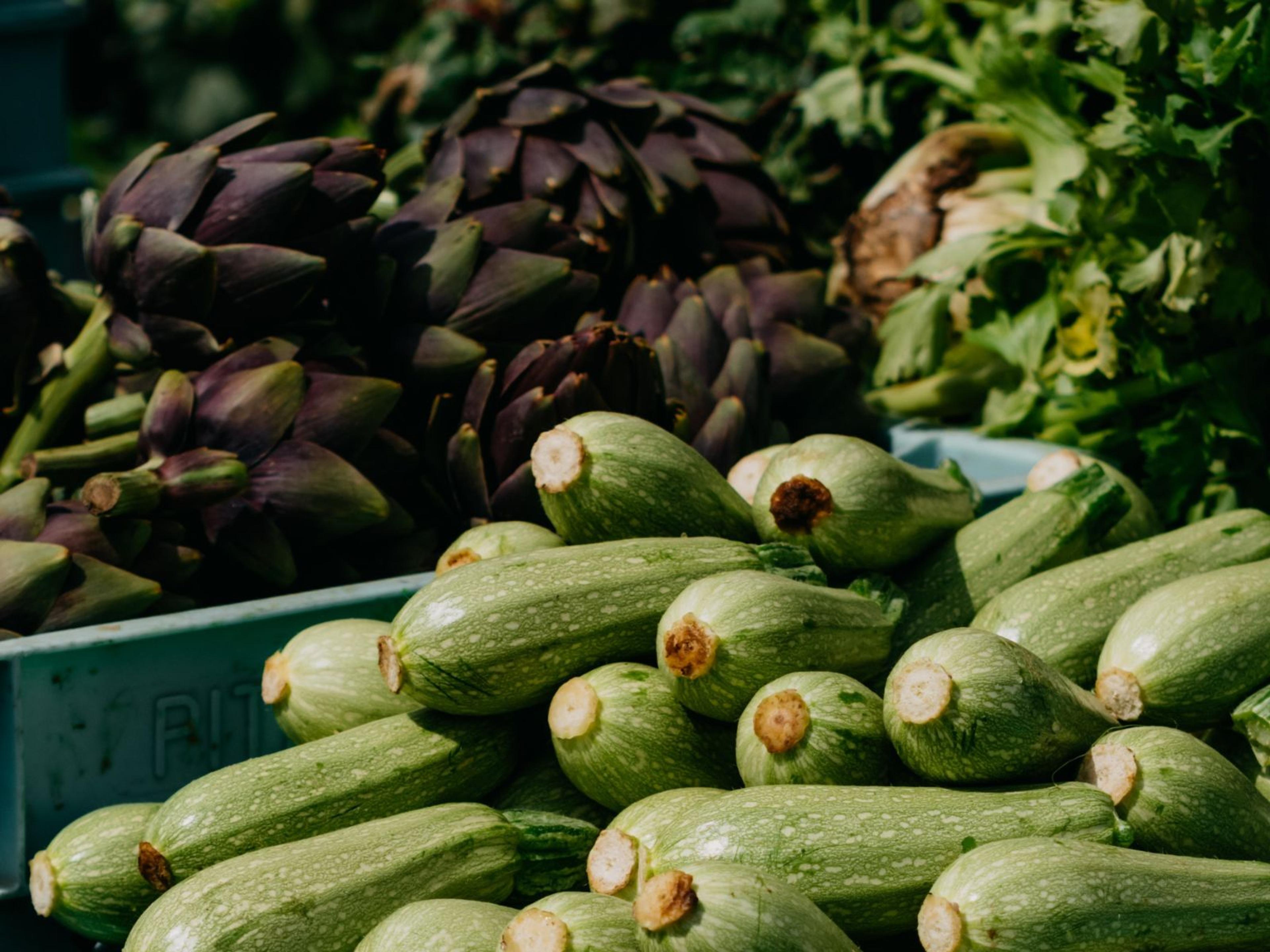 Zucchinis and artichokes.