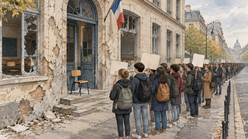 Illustration für frankreich-schuelerproteste-lehrermangel-marode-schulen