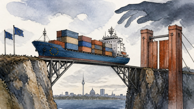 Illustration für trumps-neue-zoll-drohung-setzt-europas-exportmodell-unter-druck