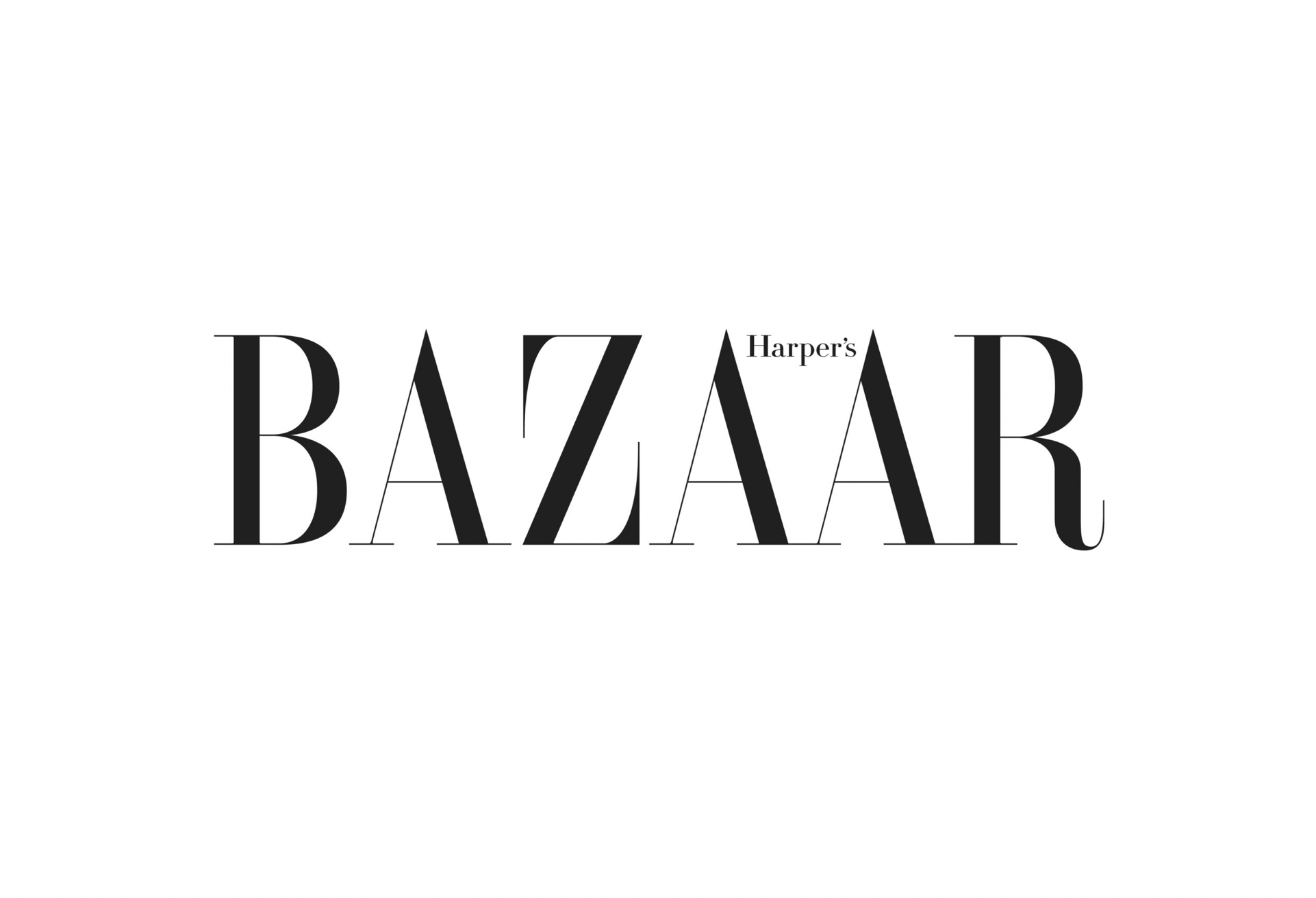 en svart logga med namet Harper's Bazaar på vit bagrund