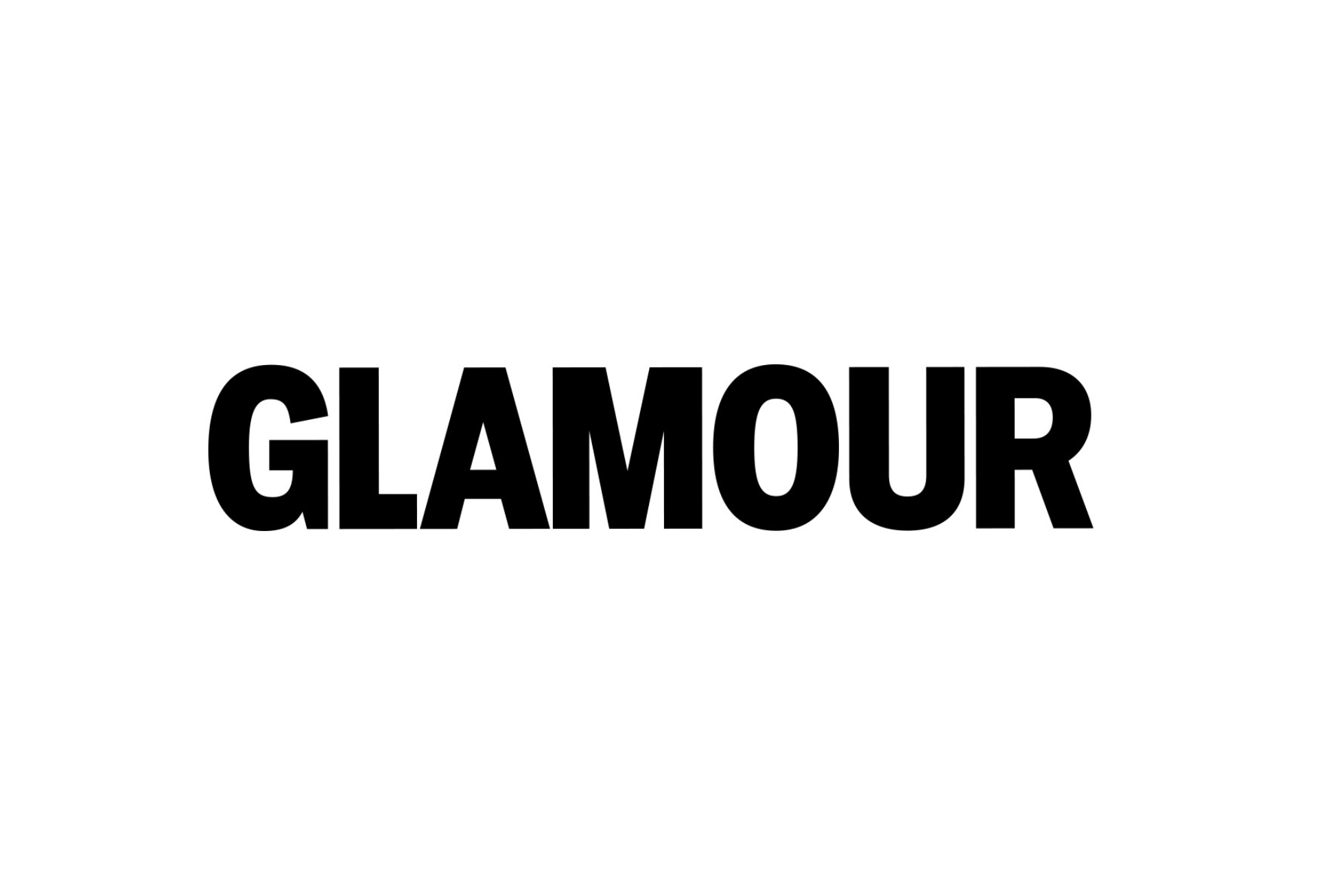 en svart logga med namnet glamour på vit bagrund