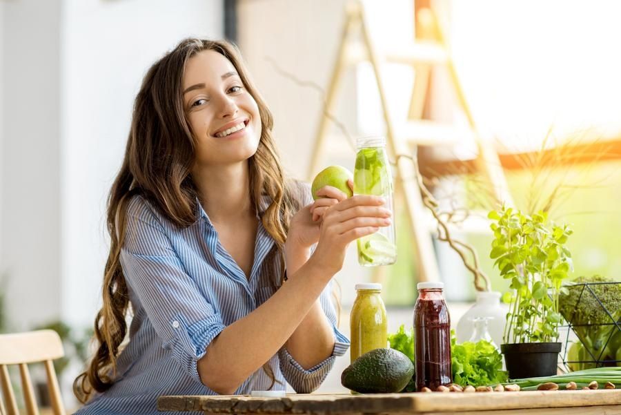 Happy healthy caucasian natural girl enjoys optimal overall health and oral health