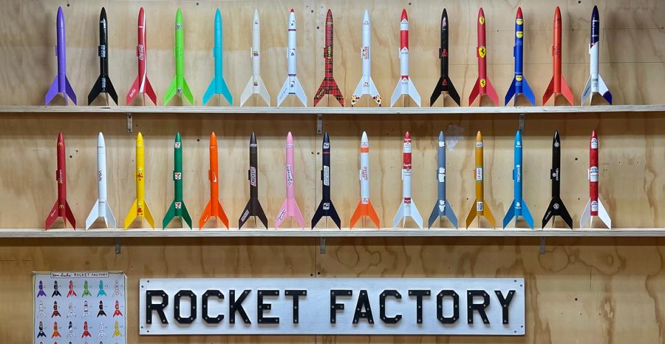 An array of rockets on the TSRF studio wall