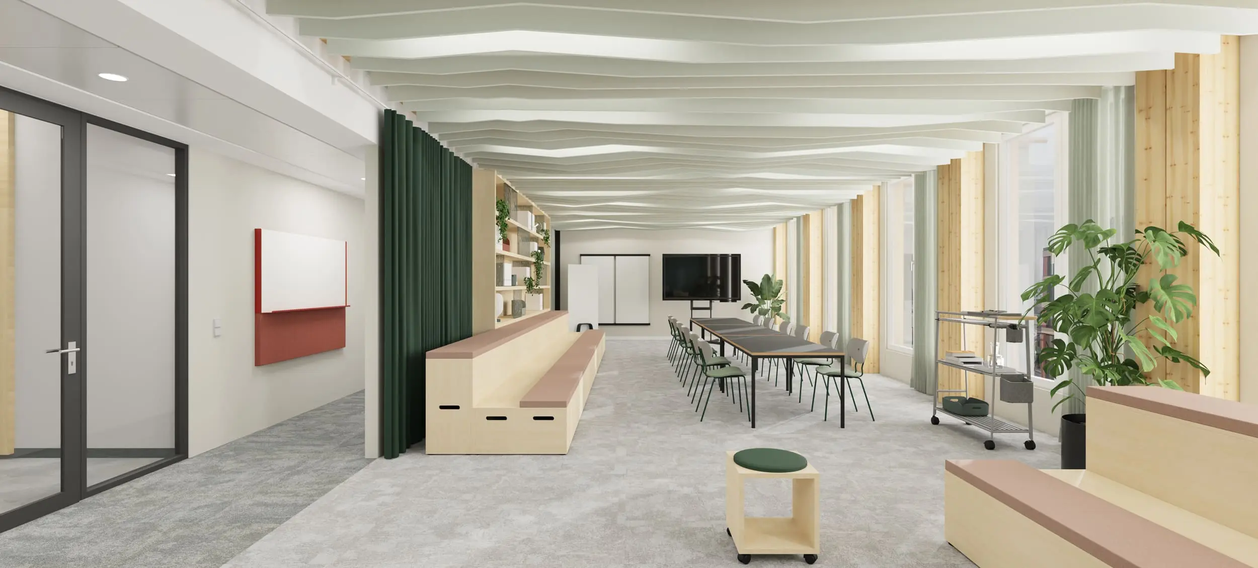 Workshop area with colorful furnitures