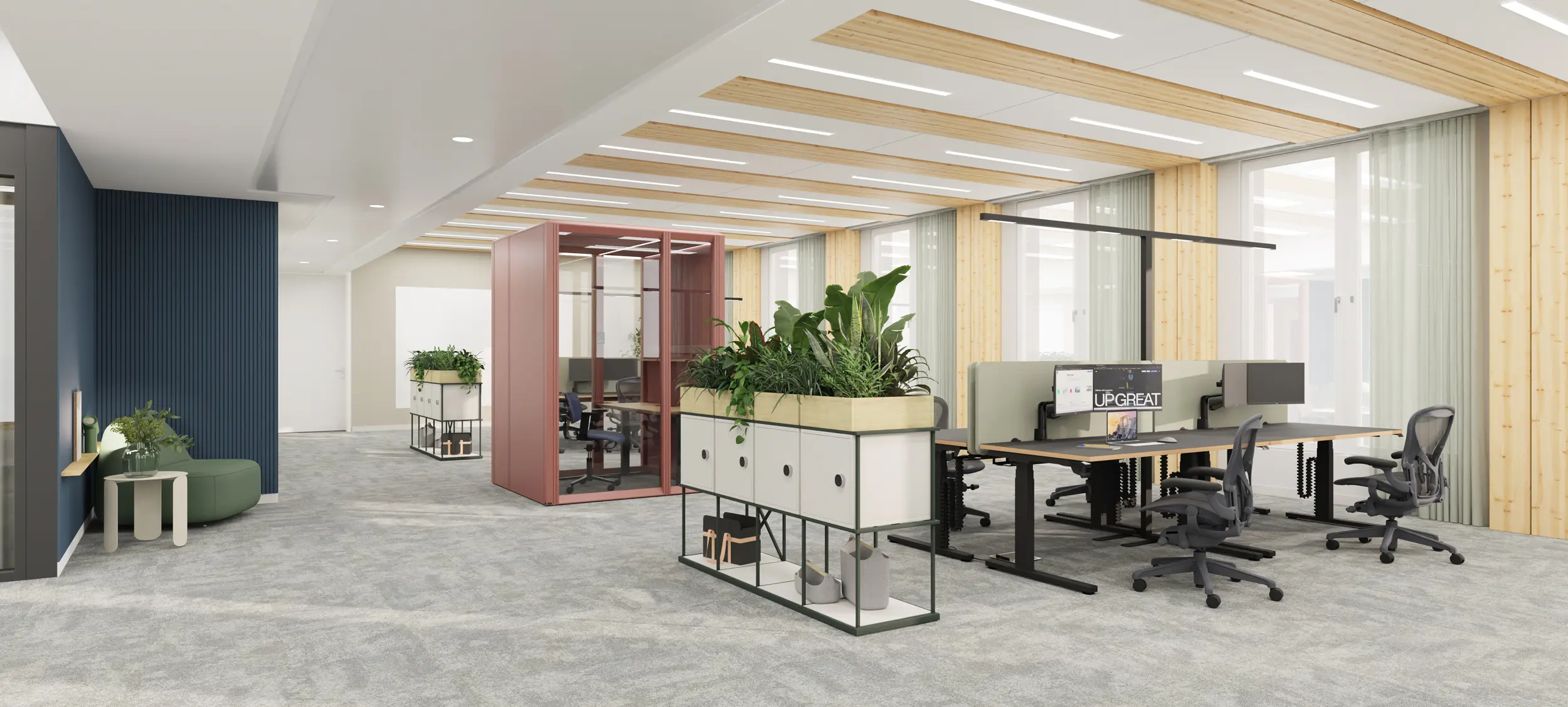 Workspaces with desks and divders