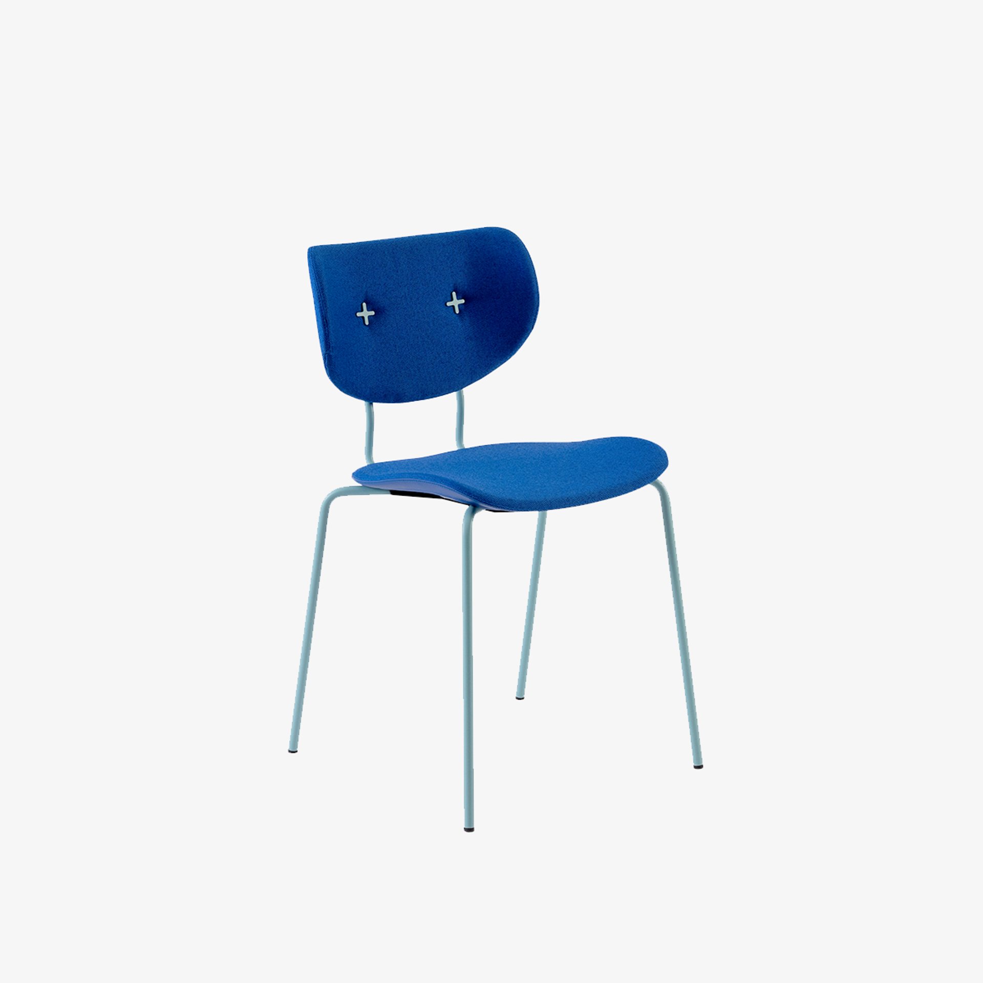 Blauer Plus Stuhl von Johanson auf weißem Hintergrund