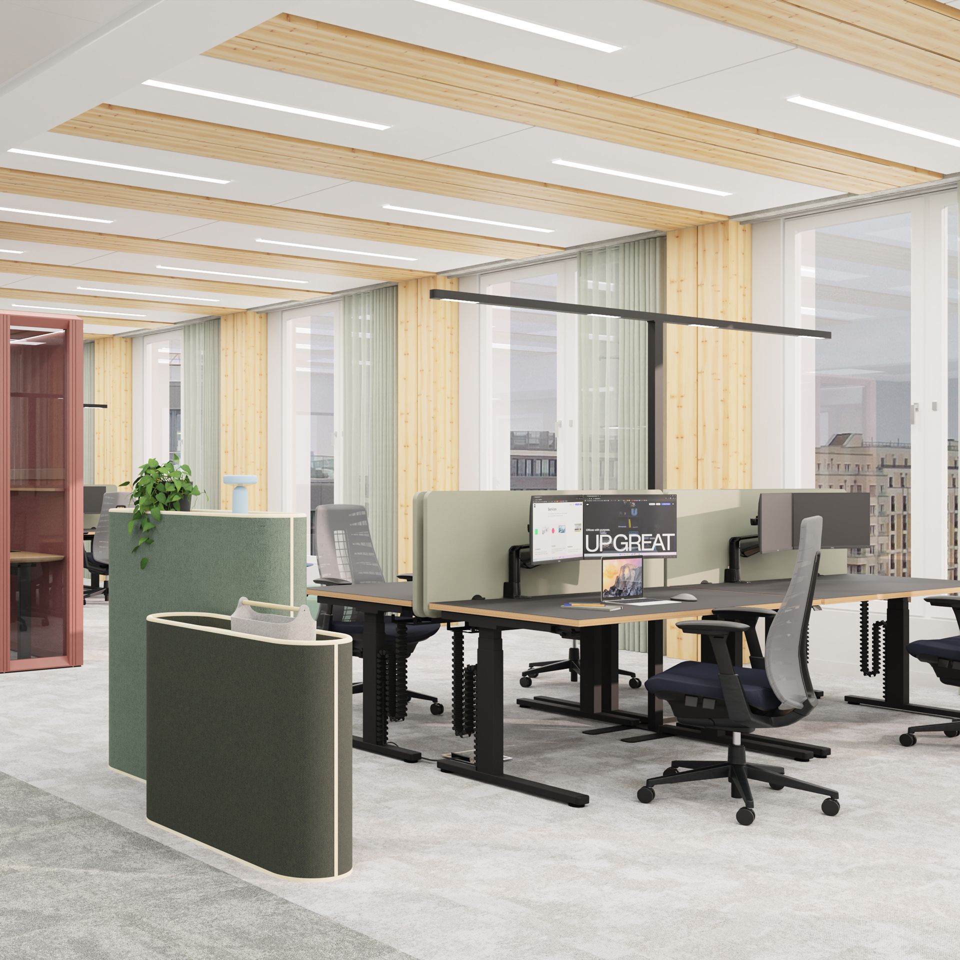 Workspaces with desks and divders
