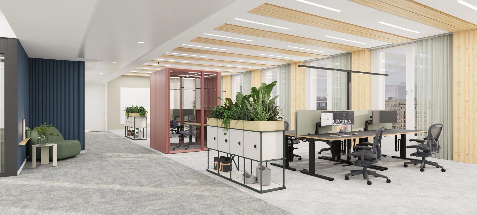 Rendering of a work station with high quality office furniture