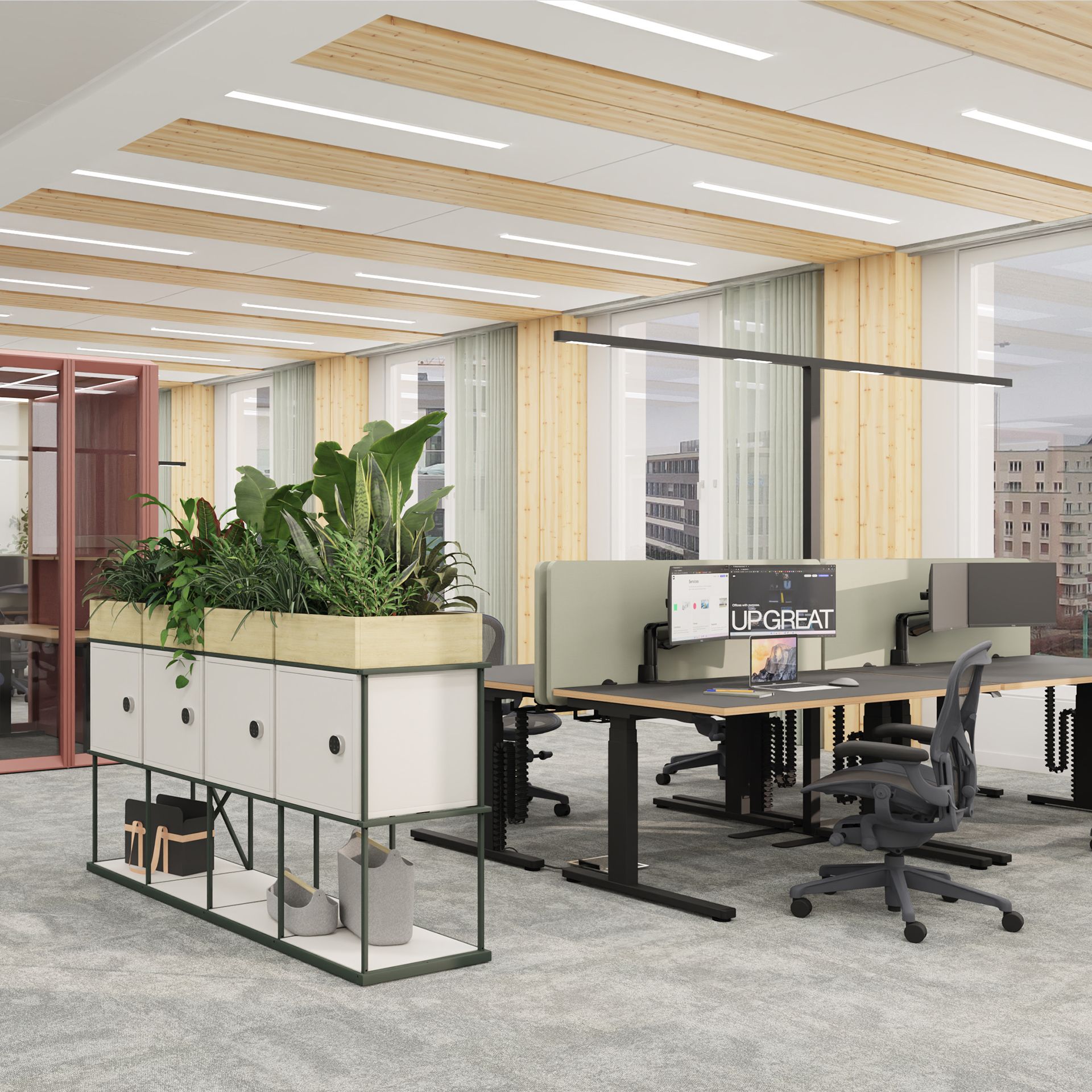 Workspaces with desks and divders