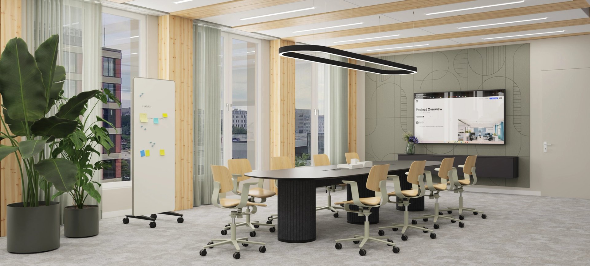 Rendering of a modern meeting room in a modern office