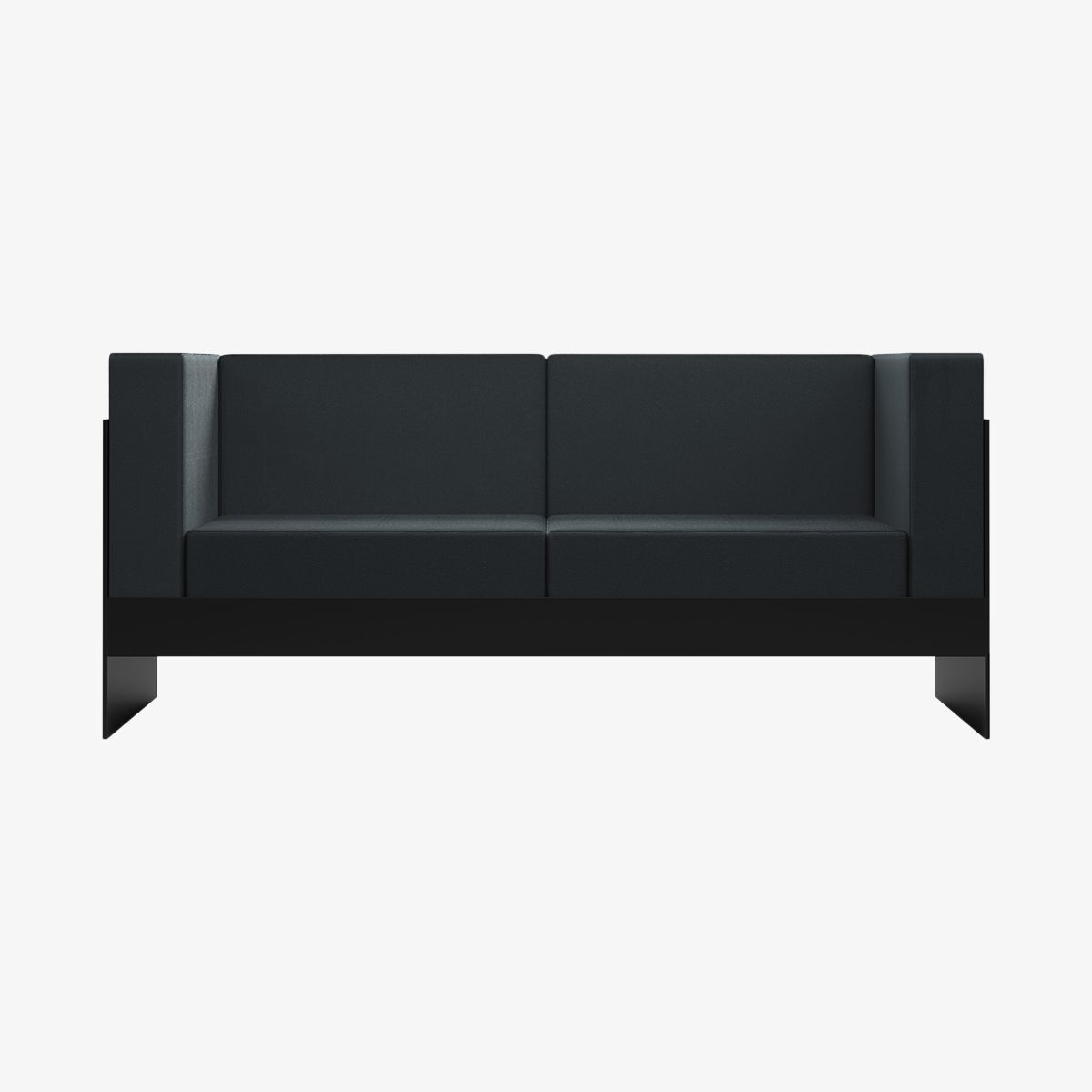 Frontansicht eines schwarzen Sofas als Loungemöbel für zwei Personen