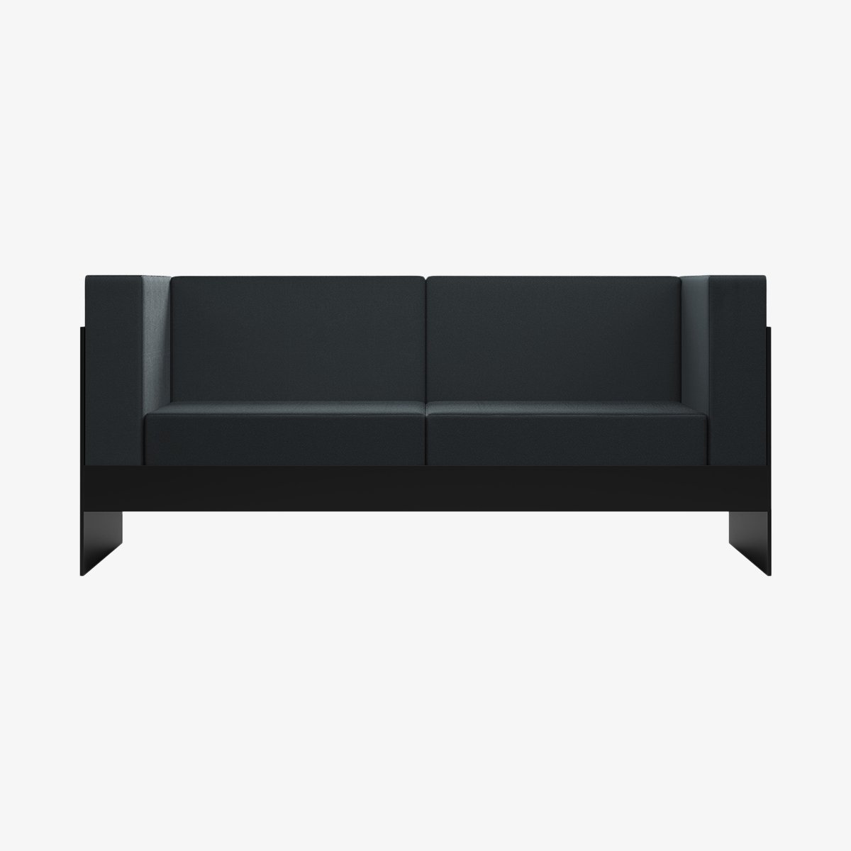 Frontansicht eines schwarzen Sofas als Loungemöbel für zwei Personen