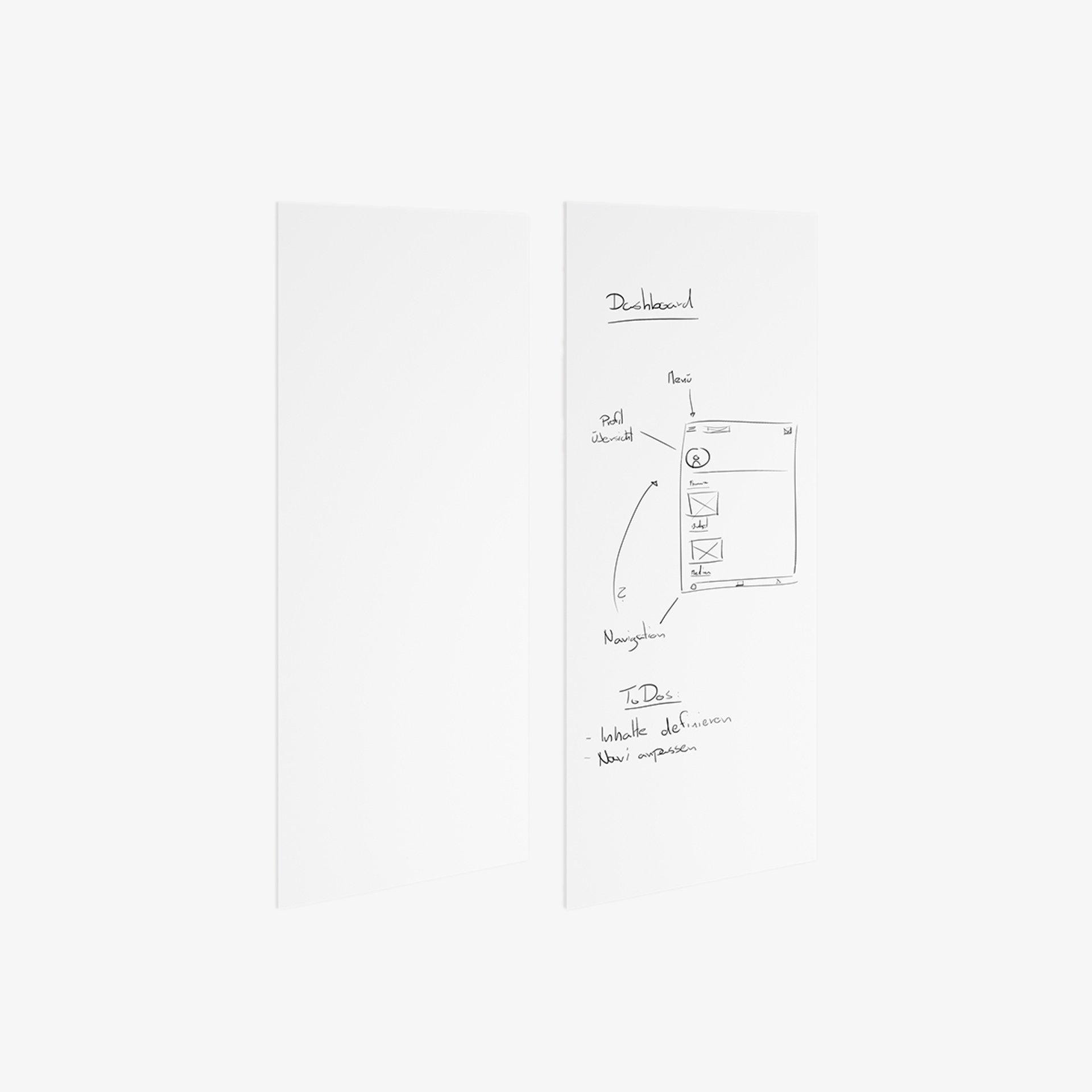 Das Whiteboard BO100 von brunner mit Skizzen und Notizen