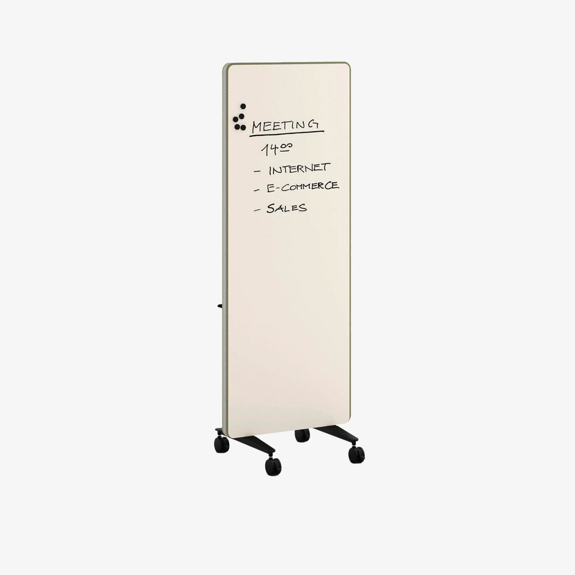 Schmales Whiteboard von Wilkhahn auf Rollen