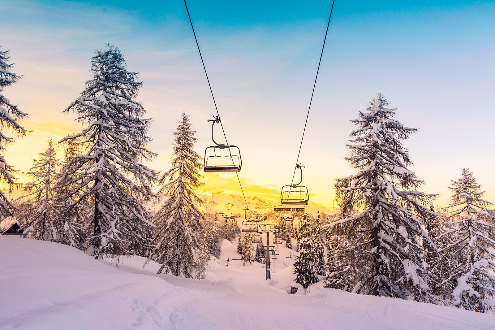 Ski slope in a skiing resort.