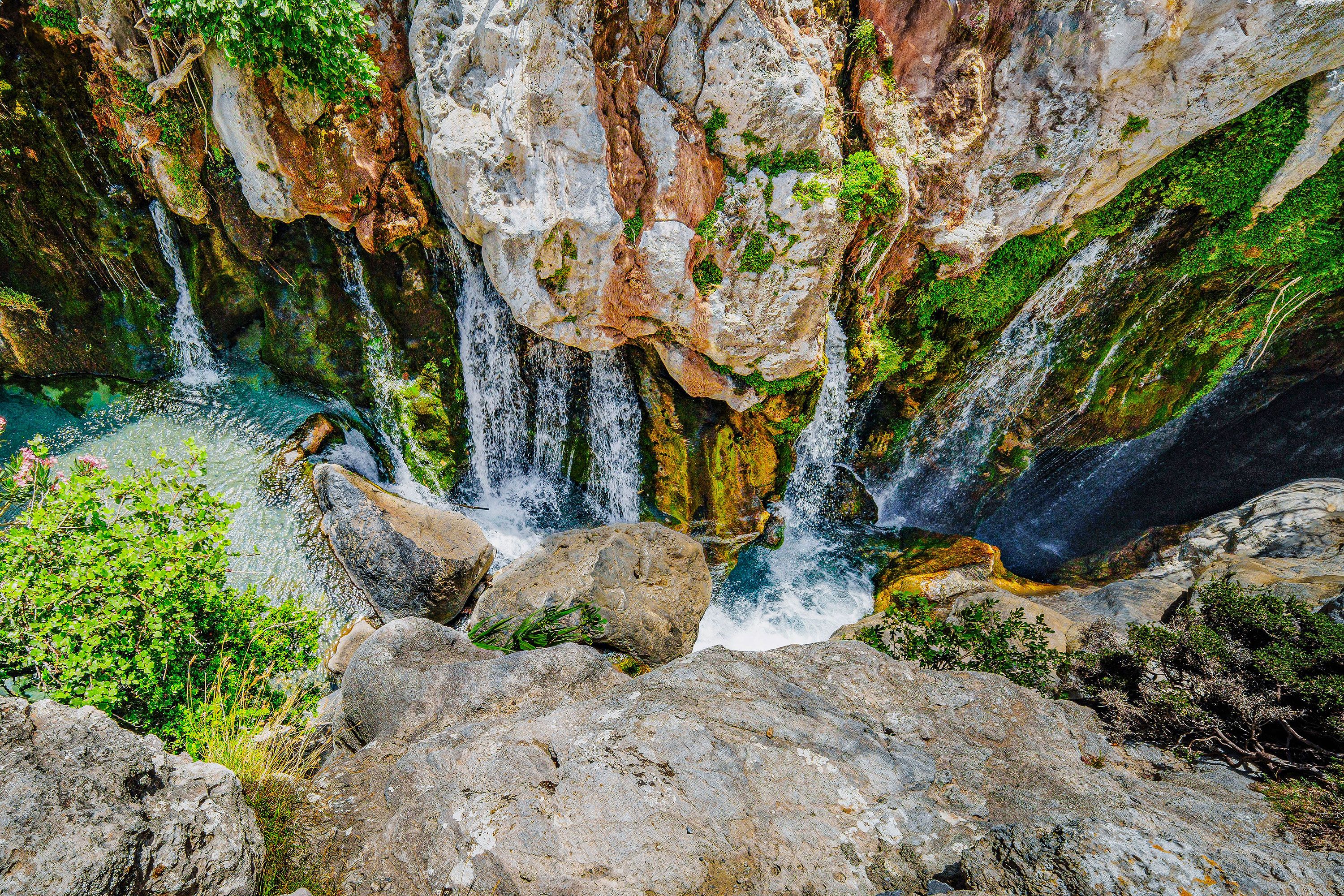 Waterfalls in the Kourtaliotiko, Asomatos, Gorge, southwestern Crete.