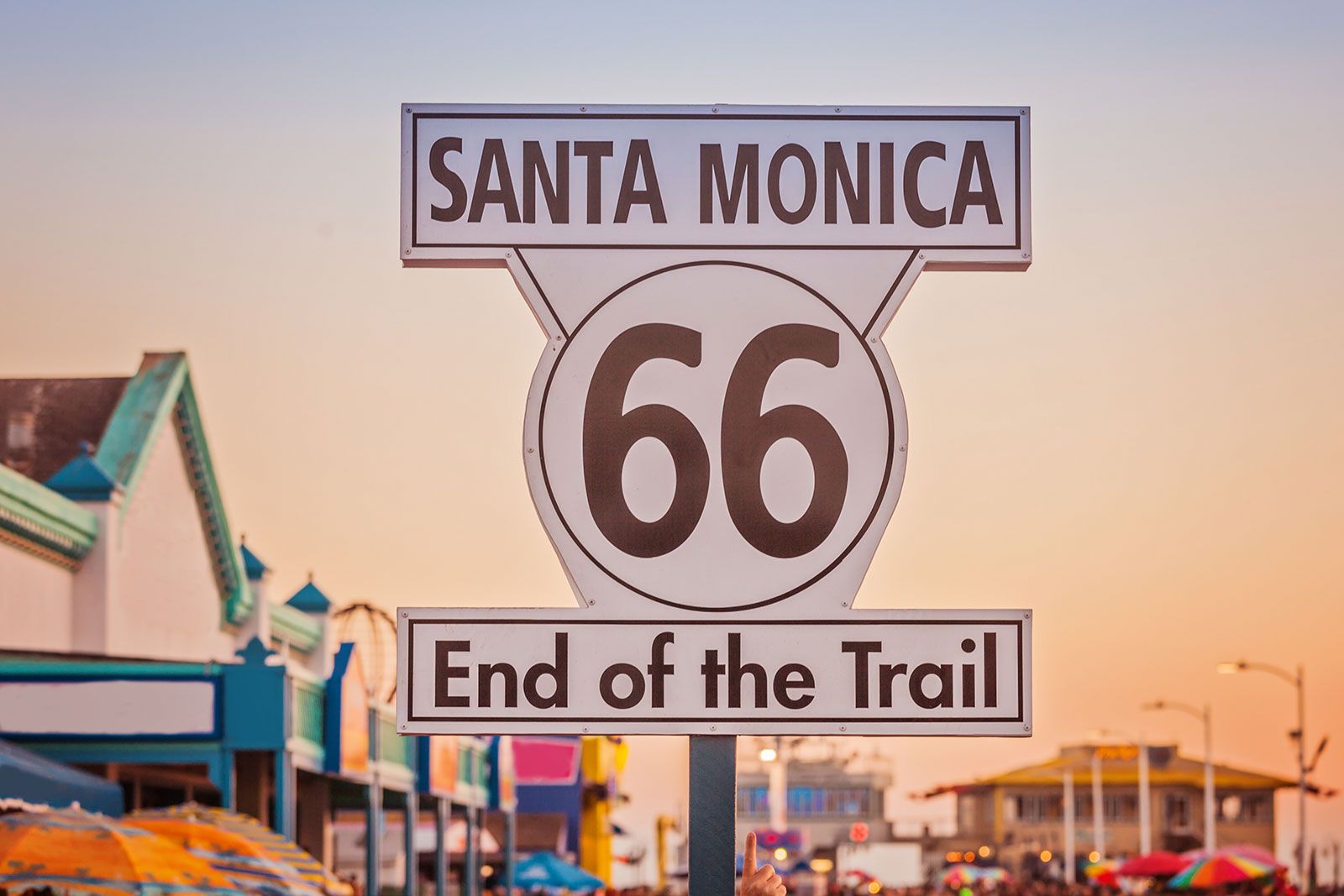 A historic route 66 sign at Santa Monica California.