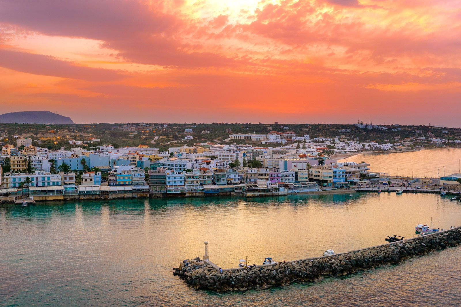 The harbor of the Hersonissos at sunset.
