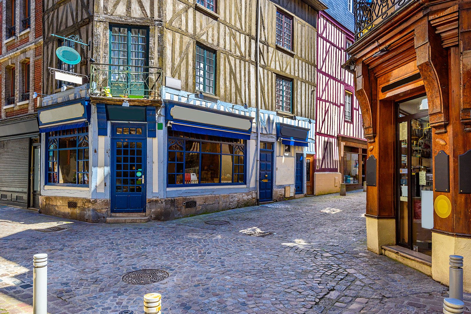 A street in between the buildings.