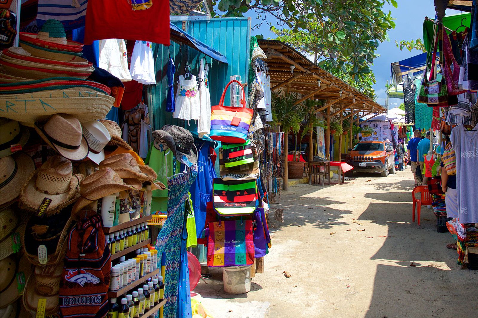 Clothes and goods on a street stall.