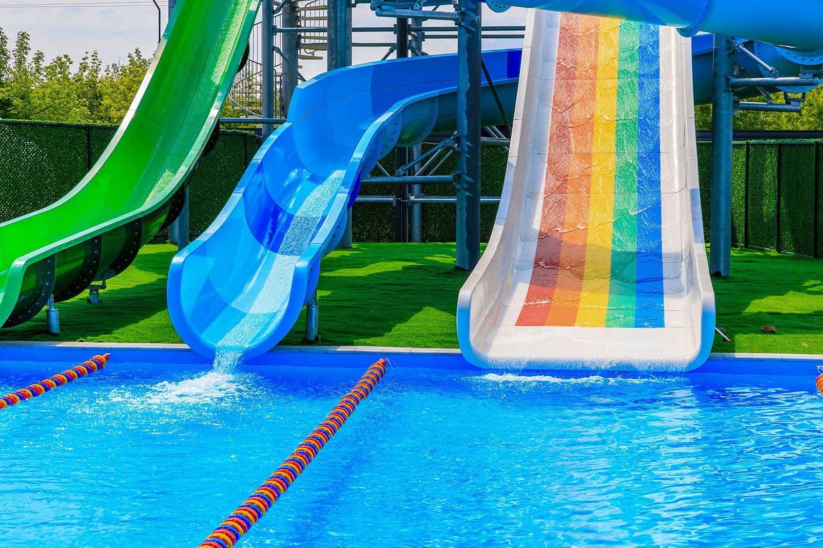 Rainbow colored water slide.