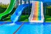 Rainbow colored water slide.