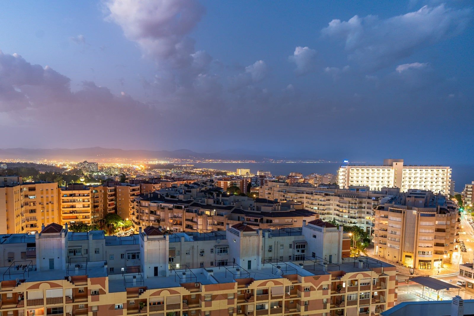 Panoramic view of Torremolinos at dusk