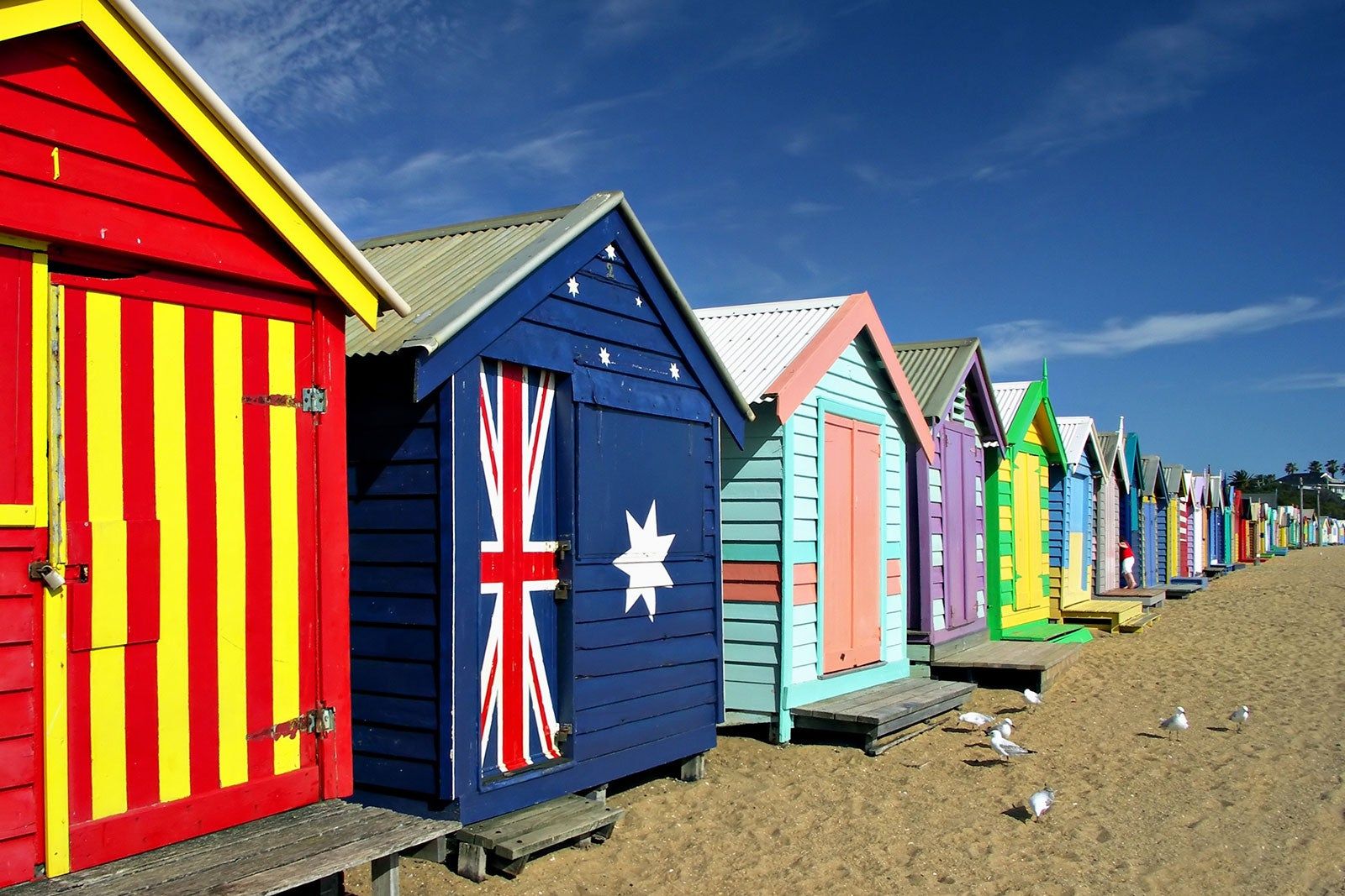 Row of box changing rooms at Brighton Beach.