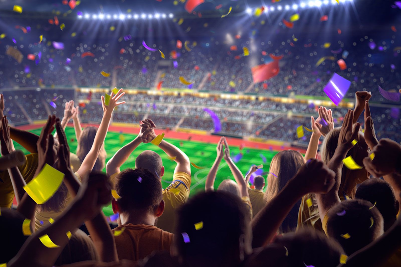 People celebrating at a sports stadium.