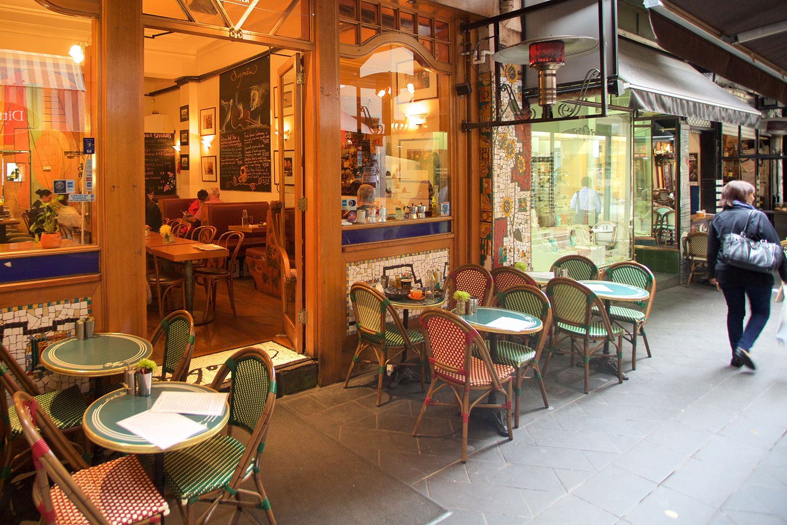 Cafes and shops on a Melbourne laneway.