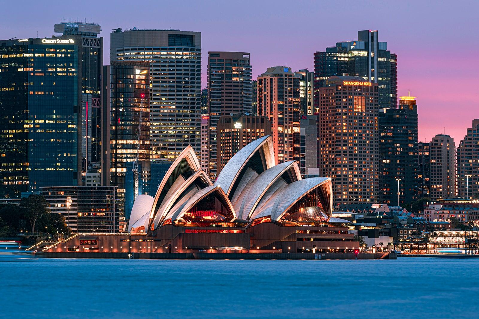 The Sydney Opera House at night.