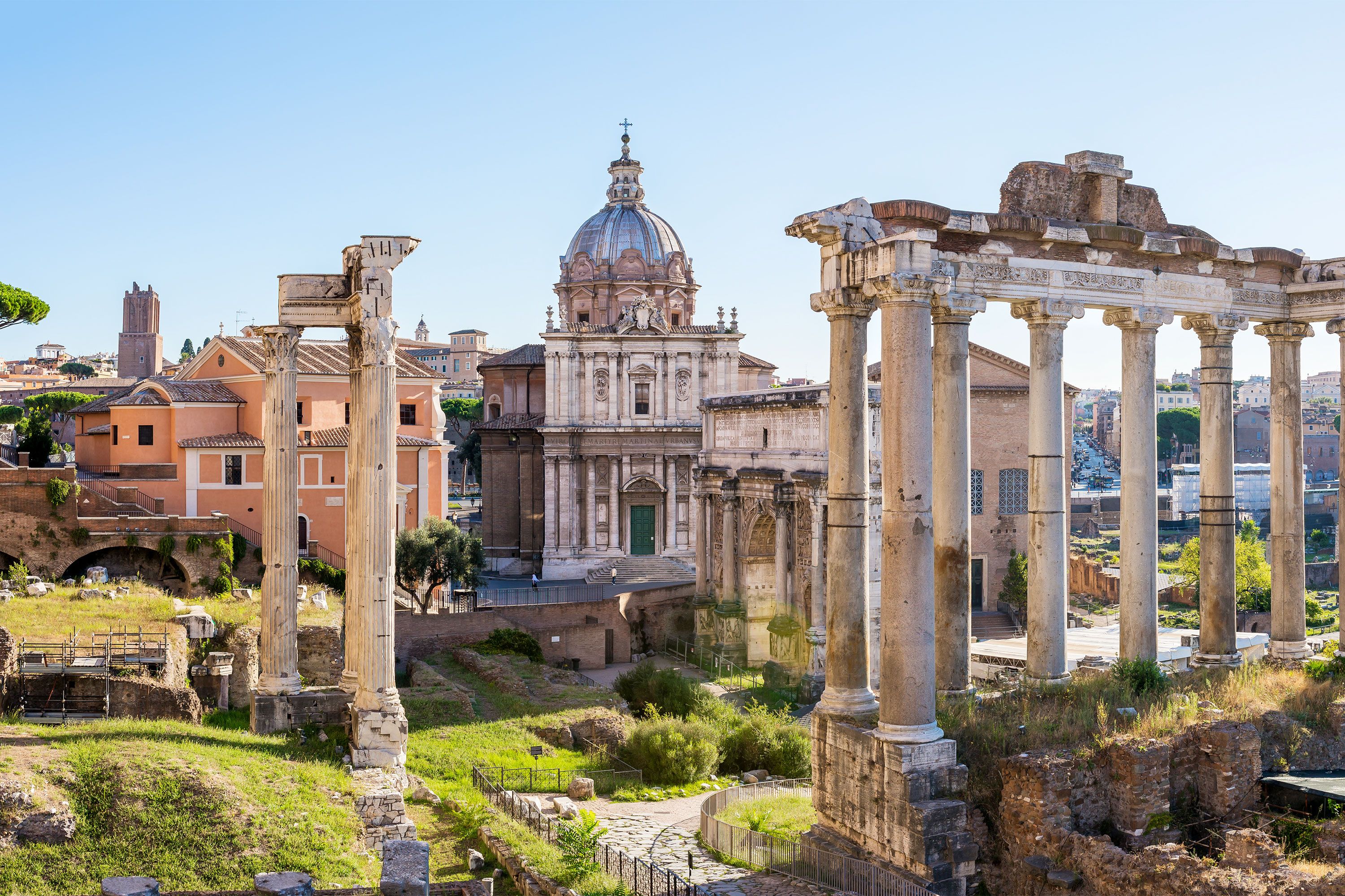 Forum Romanum view from the Capitoline Hill in Italy, Rome. 