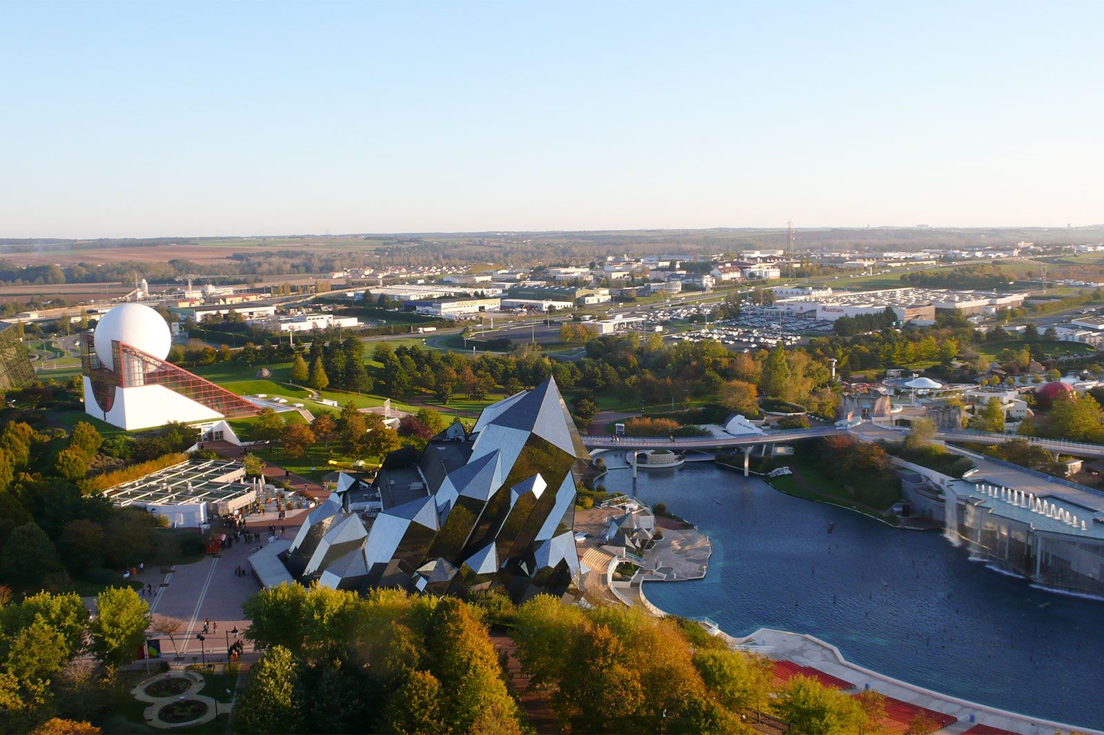 An aerial view of the Futuroscope theme park.