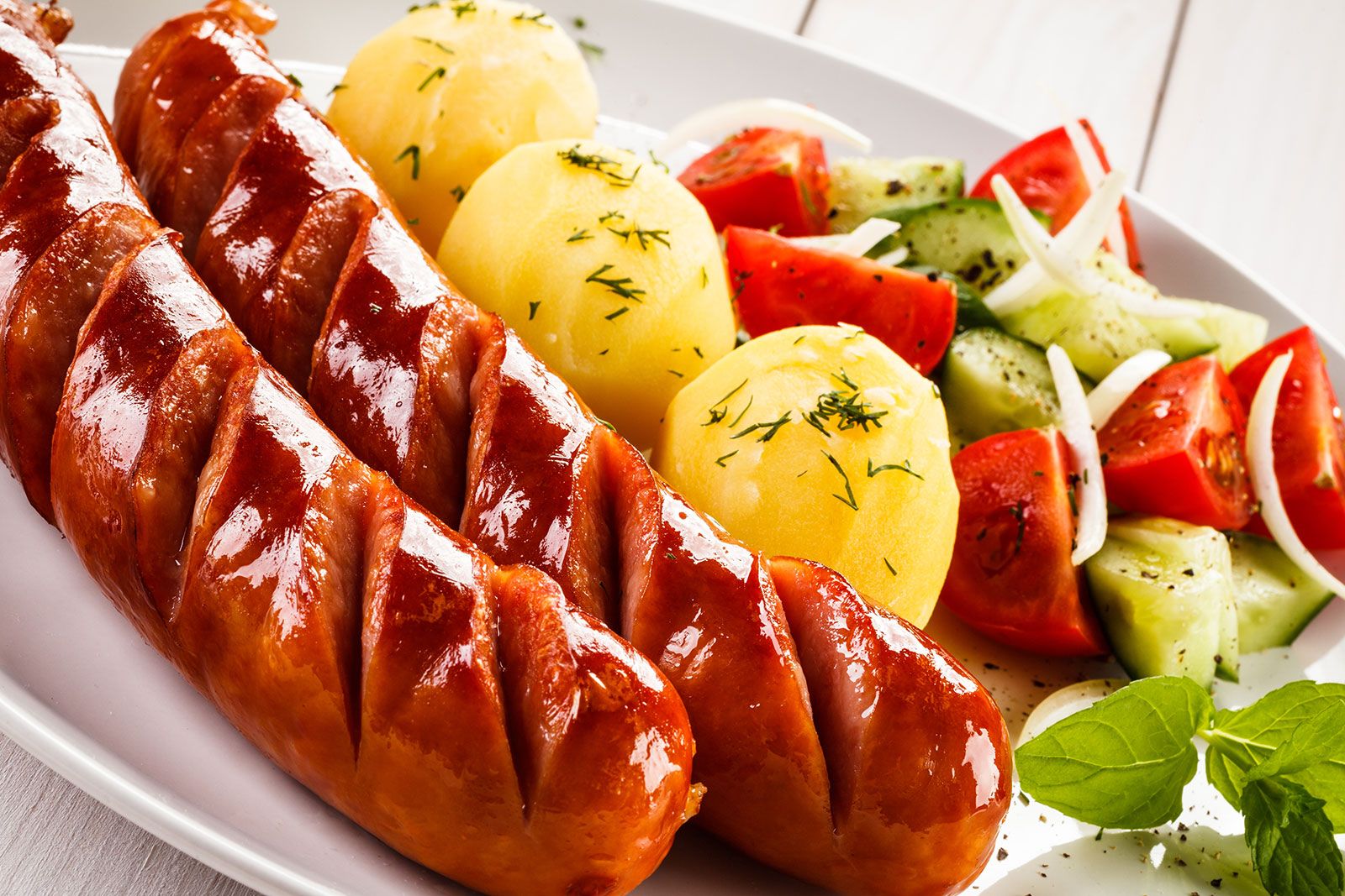 Polish sausage and vegetables.