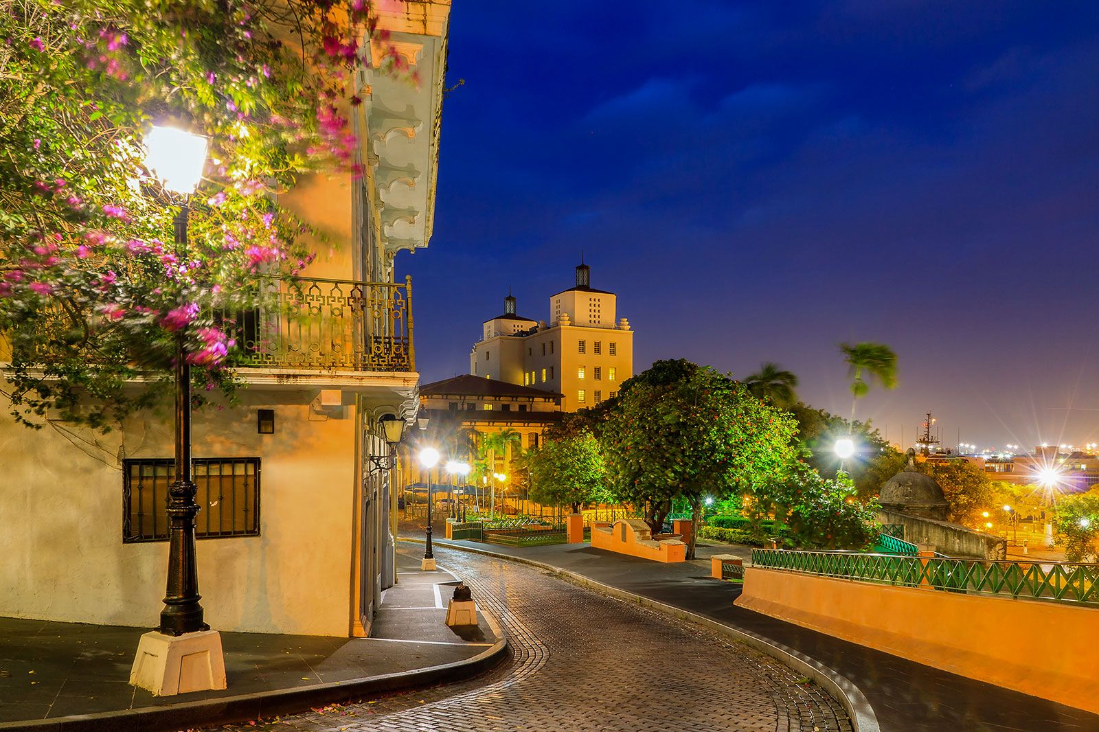 Old San Juan street at night. 