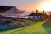 White cliffs and house by the sea.