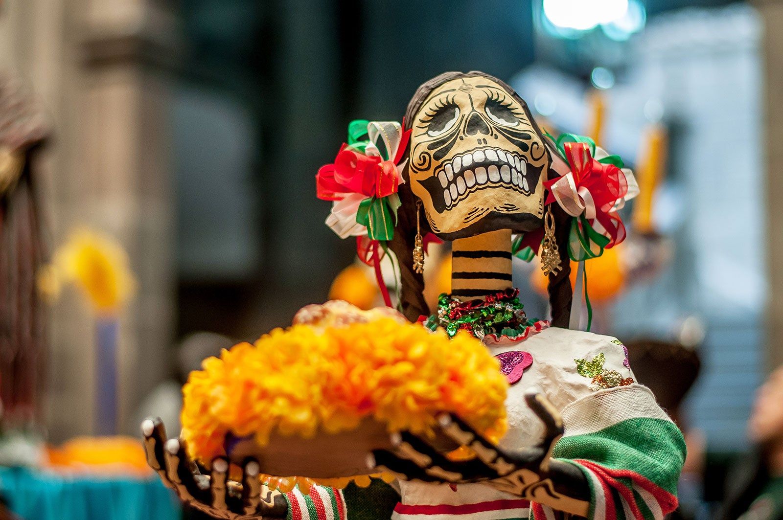 Day of the dead statute in a museum.