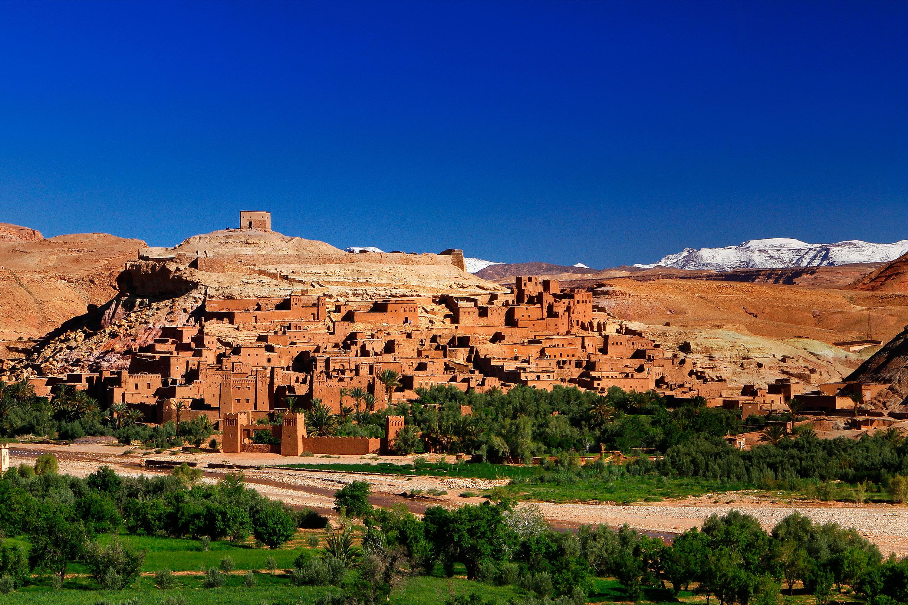 A clay colored historic town in the desert.