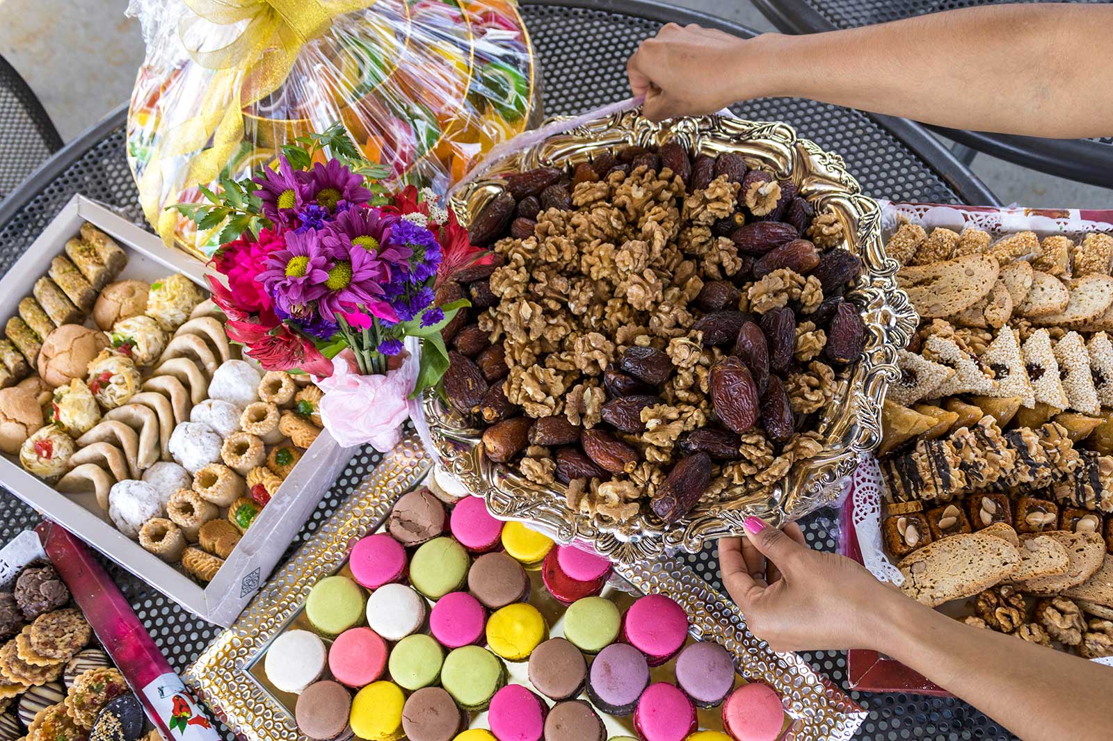 Dishes of sweets and dates. 