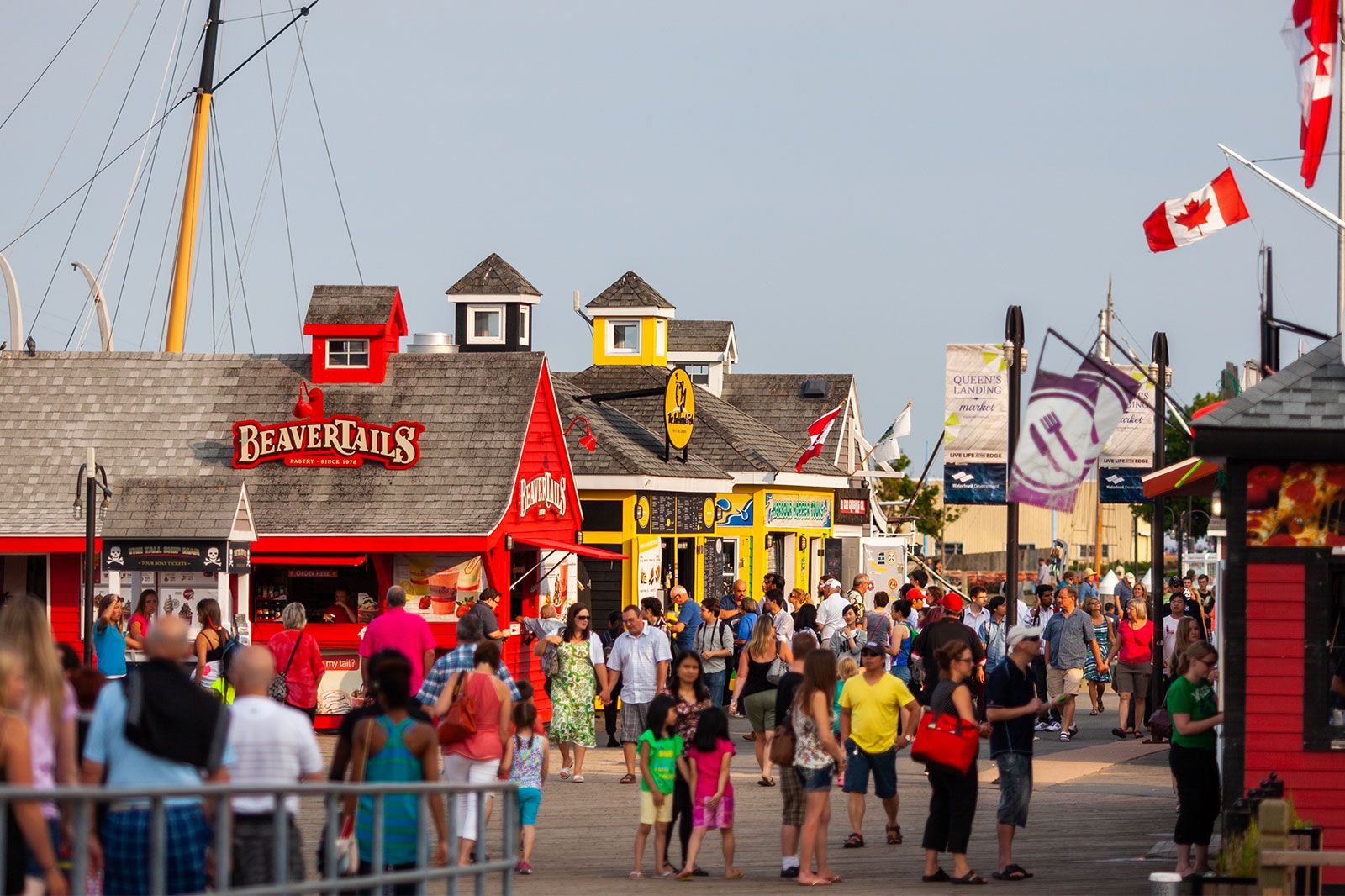A pier waterfront with shops.