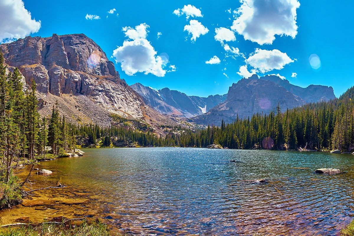 View of mountains a remote lake.