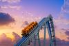 A rollercoaster at sunset.