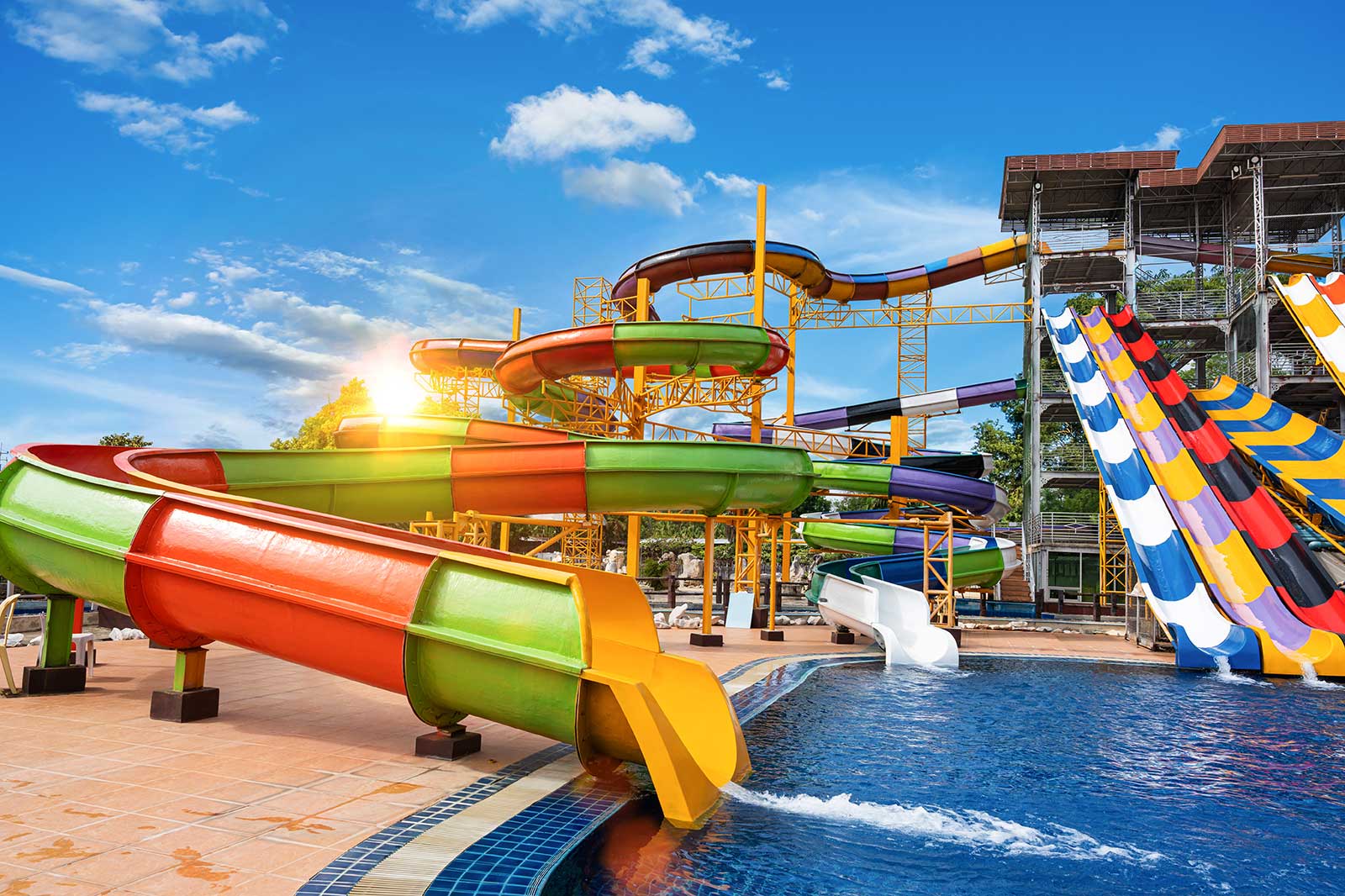 Colorful water park water slides.