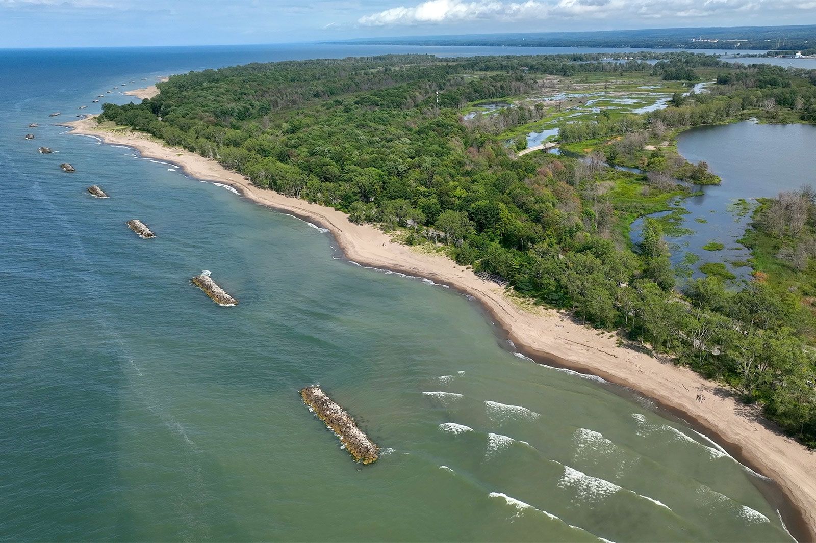 Aerial view of Presque Isle State Park.