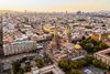 An aerial view of Guadalajara Mexico with the back of the cathedral in foreground.
