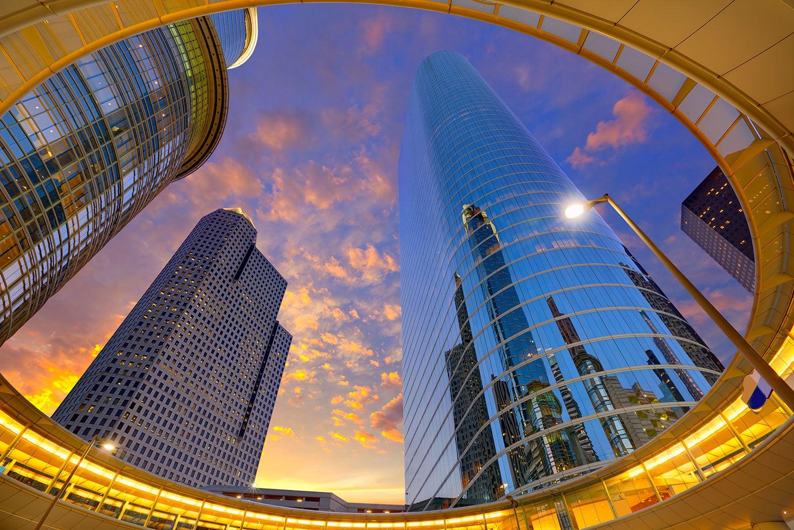 Artistic view of skyscrapers in Houston, TX.