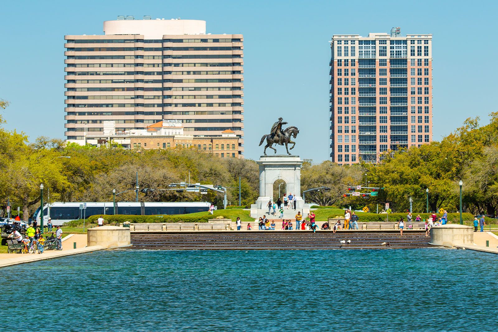 A memorial in a park. 