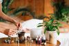A selection of essential oils being mixed.