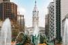 Architecture and a fountain in downtown Philadelphia, Pennsylvania.